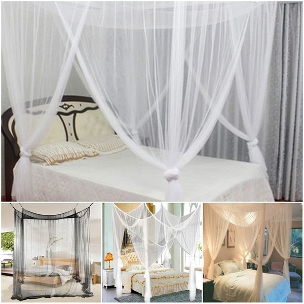 

190*210*240cm oversized home practical mosquito nets black /white /beige four corner post bed canopy camping mosquito net