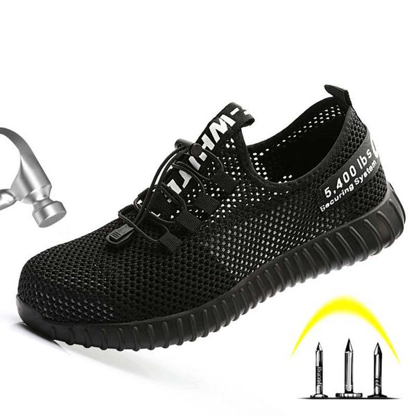 

safety shoes 2019 new work safety boot shoes men construction steel toe cap anti-smashing outdoor mesh sneakers casual walking, Black