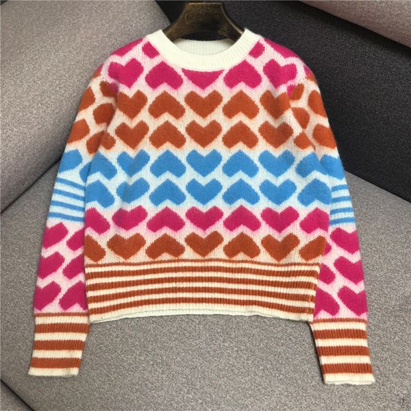 

luxury designer brand knitted sweater for women causel o neck mohair gradient love long sleeve loose knitted pullovers, White;black