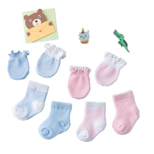 

children kids newborn baby socks gloves anti-scratch breathable elasticity protection face mittens gift baby girls boy socks, Pink;yellow