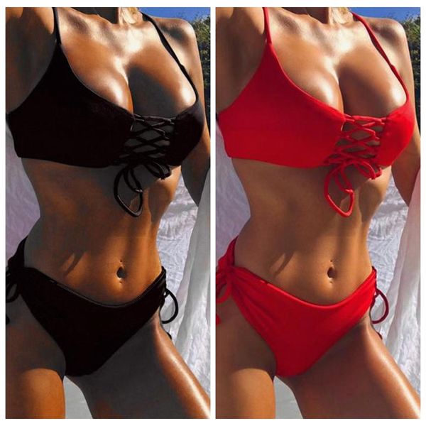 

женщины сексуальные двухсекционный наборы спагетти ремень выдалбливают жилеты и шорты летние купальники сплошной цвет, White;black