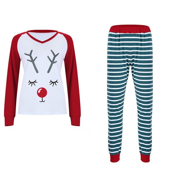 

women soft elk print cartoon pajama set sleepwear slim fit long sleeve crew neck christmas striped cute polyester bedroom, Black;red