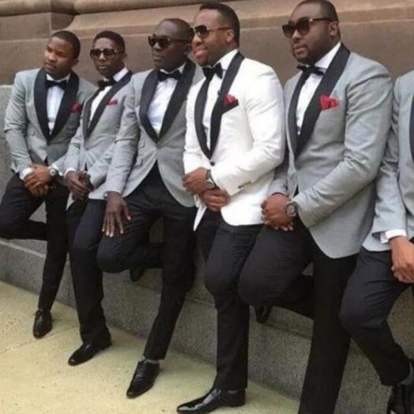

2019 simple white groom tuxedos black shawl lapel one button custom made men suits for wedding (jacket + pants +tie), Black;gray
