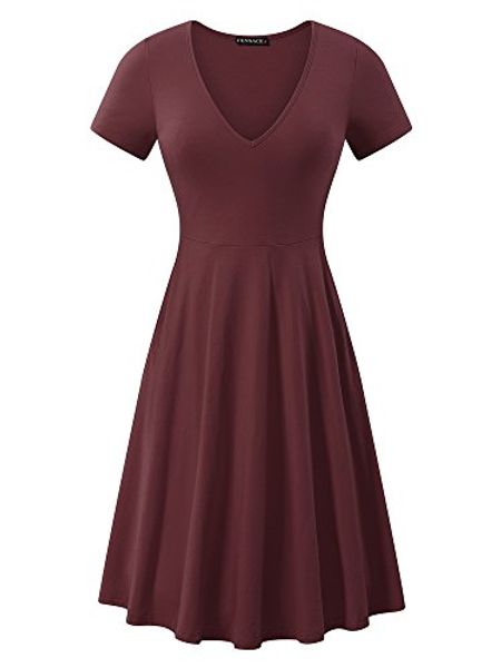

fensace with pockets, womens short sleeve casual flare a line midi dress, Black;gray
