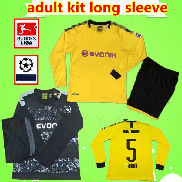 

kit long sleeve 19 20 soccer jerseys mens suit 2019 2020 yellow home away black football shirts sets reus sancho paco alcacer