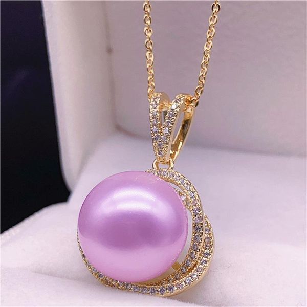 

14k gold color choker purple pearl zircon diamond gemstones pendant necklaces for women jewelry bijoux party gift fashion, Silver