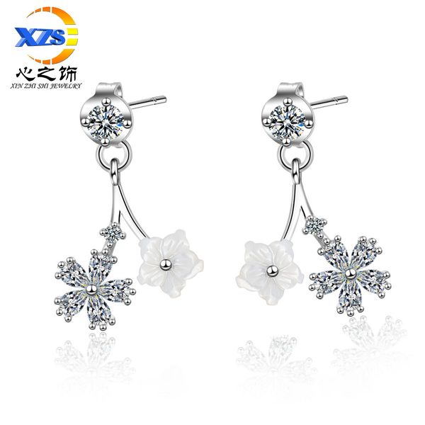 

flower after hanging earrings womens temperament simple stud earrings korean-style net red personality a two wear, Golden