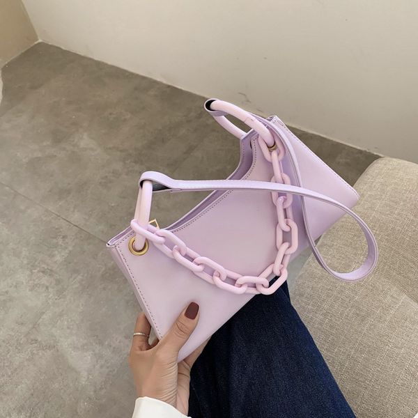 

new 2020 summer korean-style all-match chain hand-held baguette bag women fashion plain shoulder underarm bag