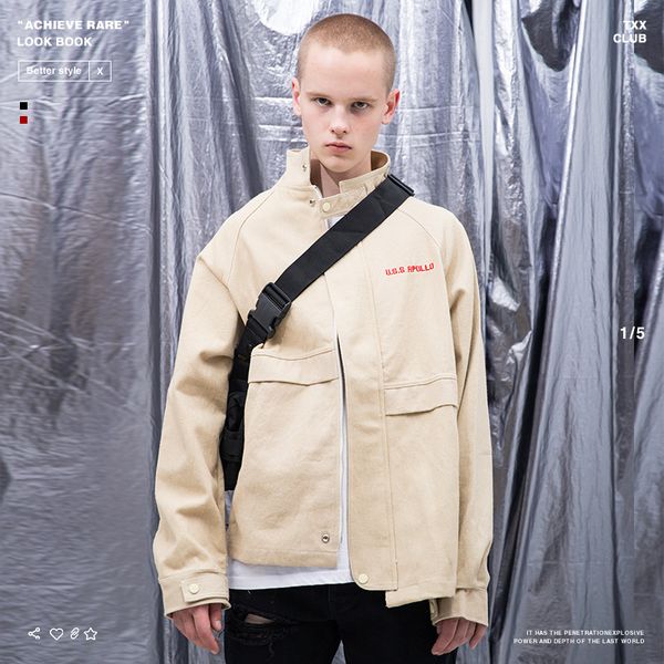 

2020 популярный бренд осень и зима новый стиль мужская одежда стиральная вода сумки вышитая мужская рабочая одежда куртка на молнии, Black