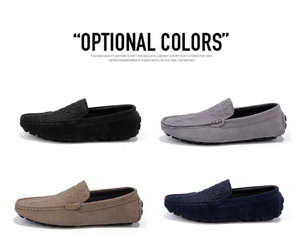 

flat heel pigskin men's casual shoes pigskin lining slip-on shoes crocodile pattern driving shoes size 6-12, Black