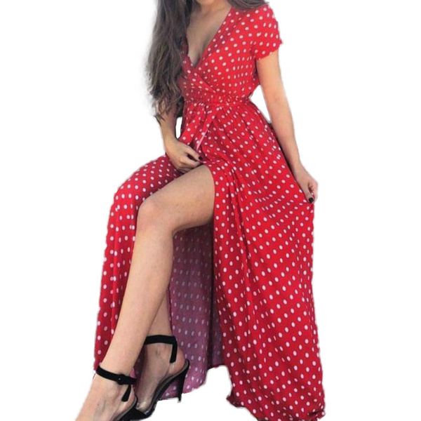 

designer dress women dresses long dress vintage polka dot split casual sundress party women summer tea dresses plus size gv491, Black;gray