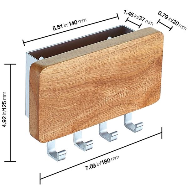 

key holder, decorative wooden key chain rack hanger wall mounted with 4 hooks, multiple mail and key holder organizer for door