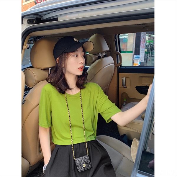 

2019 western style casual all-match round collar short navel short-sleeved t-shirt female summer 2019 western style casual all-match, White