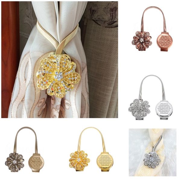 

magnetic crystal flower retractable curtain tie backs clips holdbacks drapery bind holder