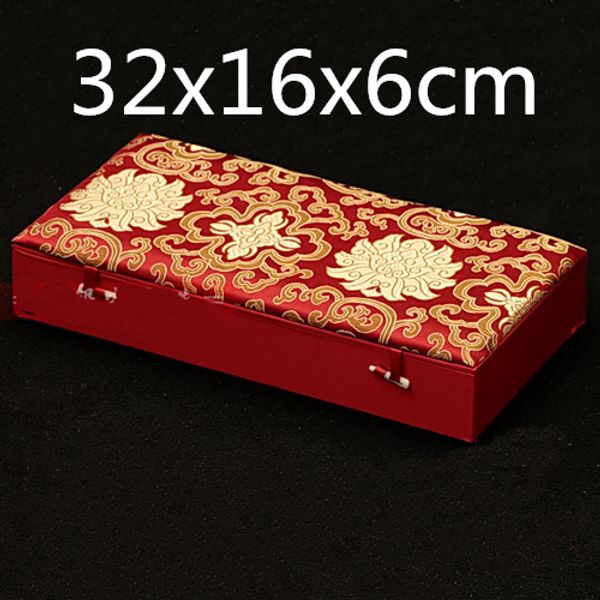 Luxuriöse rechteckige Geschenkbox für chinesische Holzschals, Weihnachtsverpackung, hochwertige Aufbewahrungsboxen aus Seidenbrokat, Dekoration, 32 x 16 x 6 cm