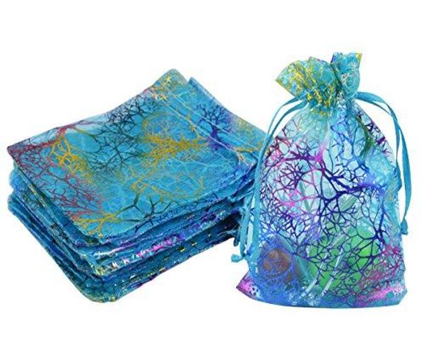 Por atacado-100 pcs coralina padrão azul organza embalagem saco de jóias sabão festa de casamento favorecido bolsa de presente de Natal venda quente venda