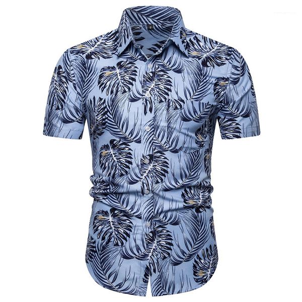 

leaf print hawaii shirts summer designer lapel neck short sleeve beach shirt man loose casual clothes mens, White;black