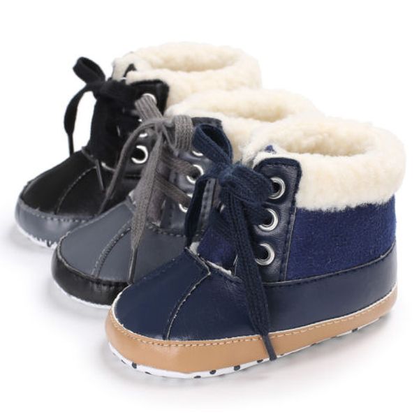 

newborn toddler shoes baby boy ankle snow boots crib shoes anti-slip sneakers, Black;grey