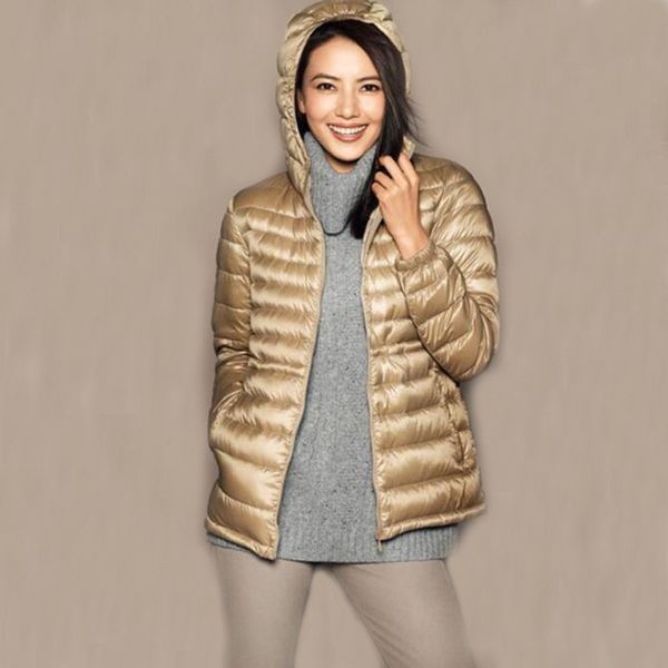 

2018 women down coat autumn winter white duck downs coat parkas ladies hooded jacket ultra light pleated outerwear plus size 896, Black