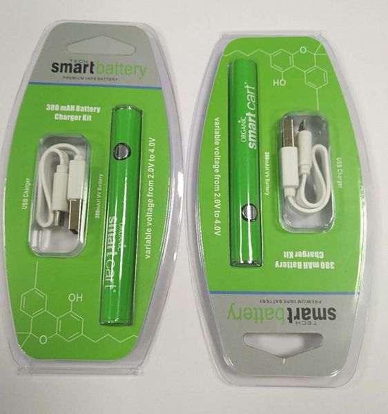 

Smart Carts Разогрев батареи 380mAh Переменное напряжение VV ​​Аккумулятор с зарядным устройством Mirco USB Vape Pen Kit для всех эго емкостей 510 с резьбой DHL