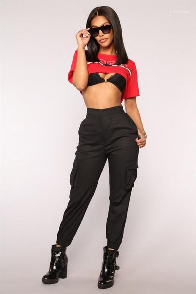 

harem pants multi pockets solid color high waist loose cargo pants street style women pants fashion designer womens, Black;white