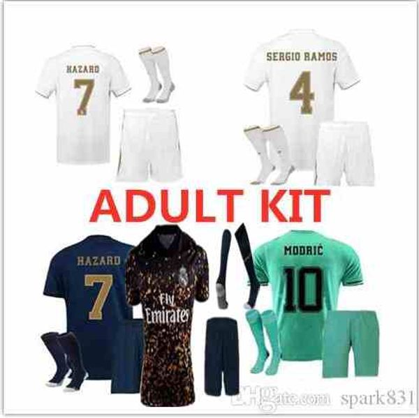 

19 20 real madrid kits soccer jerseys 2019 2020 hazard modric kroos isco asensio vinicius rodrygo men football kit uniforms size s-2xl, Black