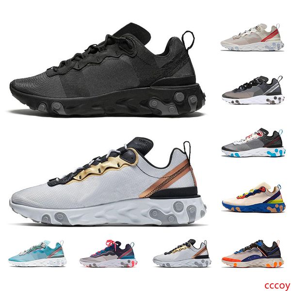 

fashion 2020 react 87 element 55 running shoes for men women triple black white breathe sports sneakers mens traniers size 36-45