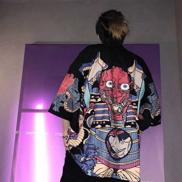 

men's jackets 2021 summer japanese kimono cardigan men wave print long black male coat, Black;brown