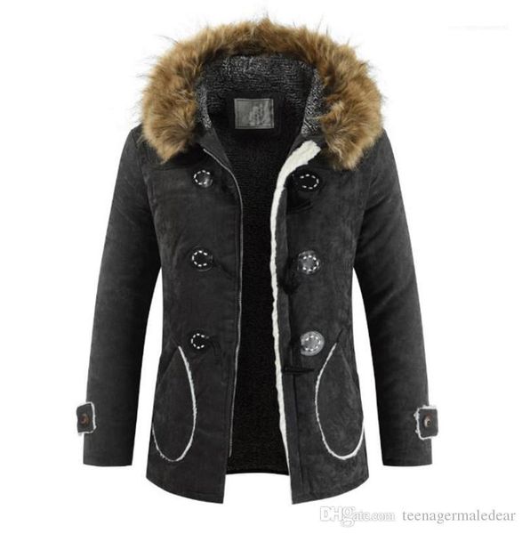 

long sleeve solid color mens jackets with horn button fashion male clothing winter thick hooded mens coats autumn, Black;brown