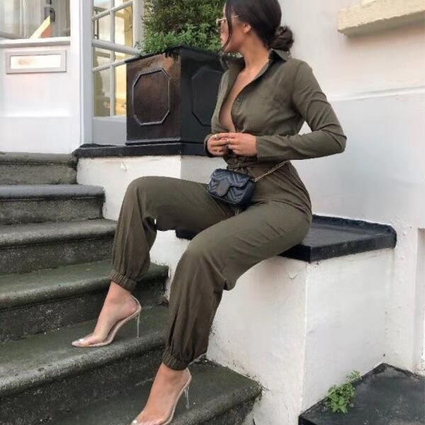 

fuedage summer rompers women jumpsuit leisure streetwear belt long sleeve button jumpsuit jumpsuits for women 2019 overalls, Black;white
