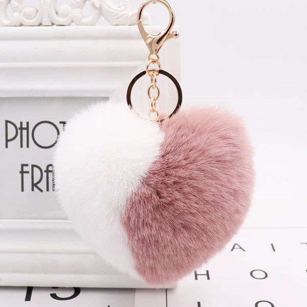 

love heart pompom ball keychains for women purse bag charm pendant car key ring chain @m23, Silver