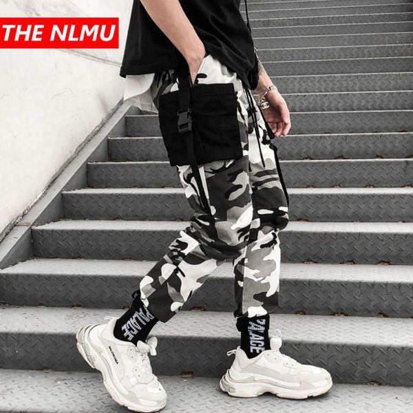 

streetwear camouflage jogger pants men 2019 hip hop casual cotton multi pockets harem pants camo elastic waist trousers wg179, Black