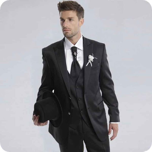 

handsome black wedding suits for groom tuxedo peaked lapel custom made man blazers skinny groomsmen wear 3piece latest designs costume homme, Black;gray