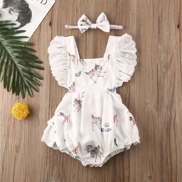 

newborn baby girl lace short sleeve cartoon printed bodysuit jumpsuit outfit clothes, Blue