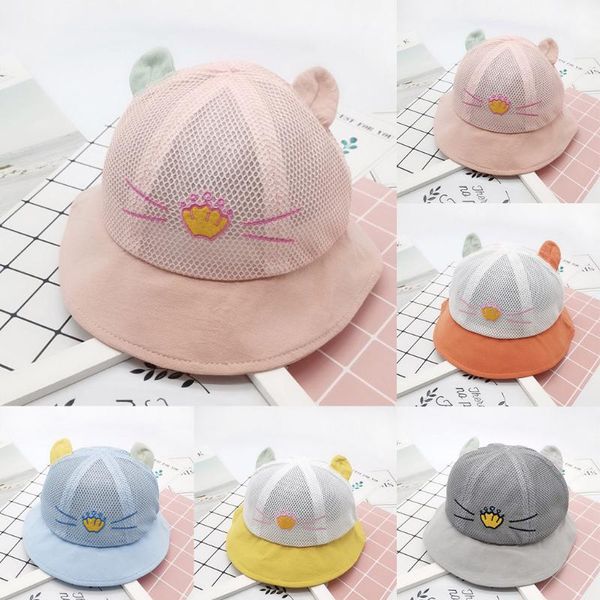 

kids summer cartoon cat cap bucket beach sun protection hat for girls boys, Yellow