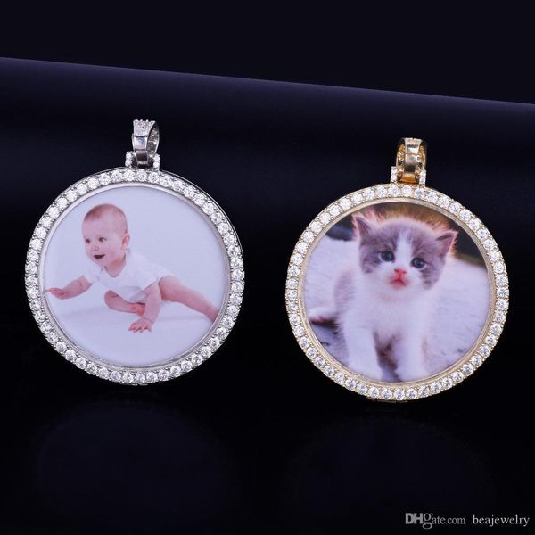 

сшитого фото медальоны кулон ожерелье 4мм теннис цепь кубического циркон мужчина хип-хоп ювелирные изделия 5..5x5.5cm, Silver