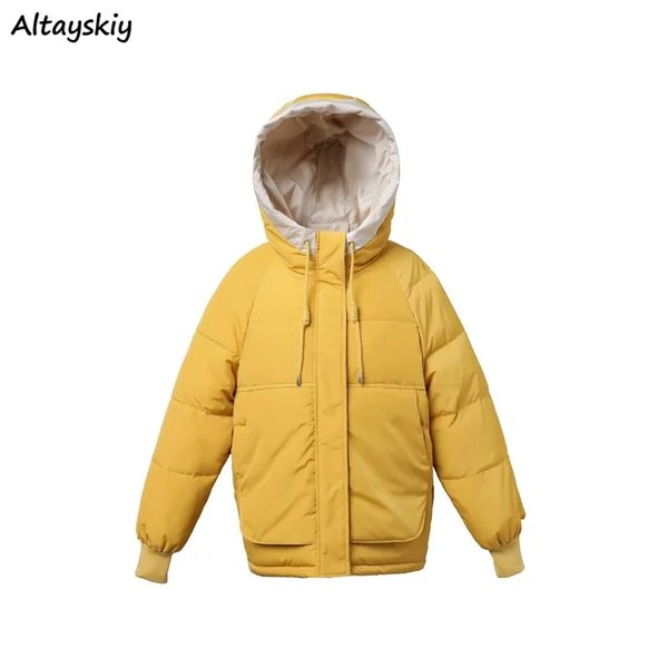 

short style parkas women ulzzang patchwork new winter cotton thick loose pocket female parka hooded big size basic woman outwear, Black