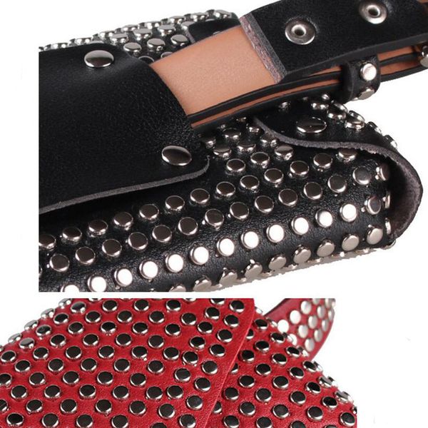 

designer-women waist bag belt fanny pack leather punk style rivets ladies fashion fanny packs black luxury handbags women bags designer