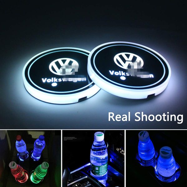 

car logo led cup pad led cup coaster usb charging mat luminescent cup pad led mat interior atmosphere lamp decoration light for volkswagen
