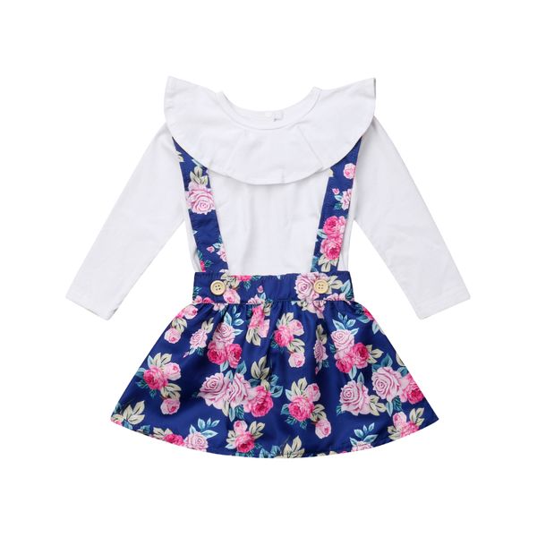 

Toddler Kids Baby Girl Long Sleeve Tops Floral Suspender Skirt Overalls Outfit