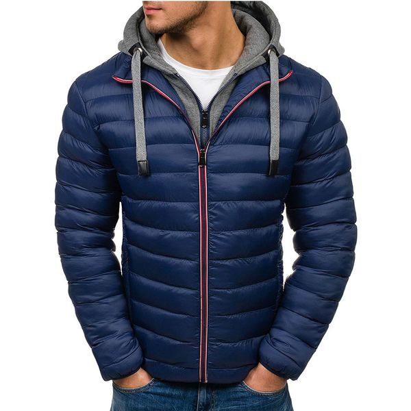 

zogaa 2019 men's winter parka warm coats casual thick men hooded coats streetwear solid fake two piece parkas jackets men, Black