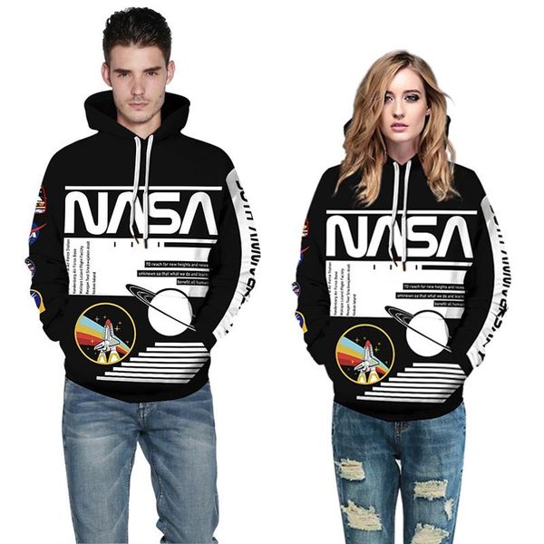 

new mens designer hoodies for women nasa 3d spring autumn casual hoodies sweatshirts trendy printed hoodie couples hoodie drop shipping, Black