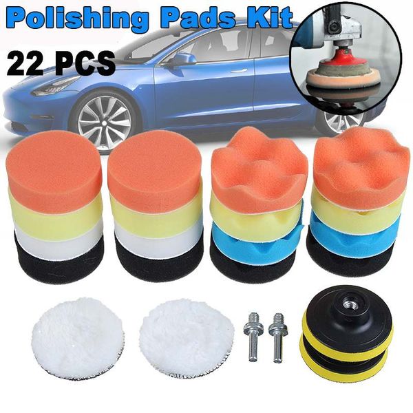 

22pcs buffing pad set thread 3 inch auto car polishing pad kit for car polisher + drill adaptor m10 power tools accessories