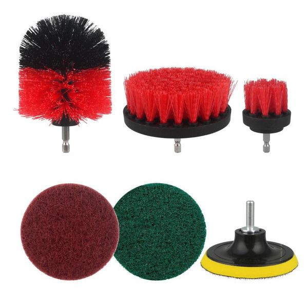 

6pcs set car electric drill brush sticky plate scrubber sponges cloths cleaning polishing abrasive tools buffer pad