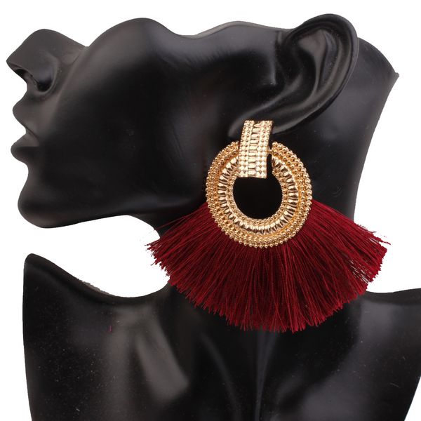 

2019 горячая большая шелковая нить кисточкой веерообразные серьги геометрические серьги женщины европа соединенные штаты преувеличены чешски, Silver