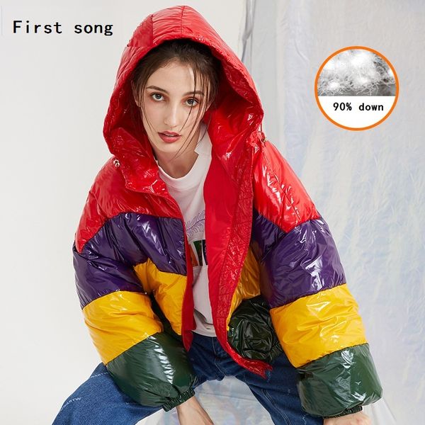 

winter fashion white duck down jacket down jacket 2019new women's warm coating pu short women's short  first song, Black