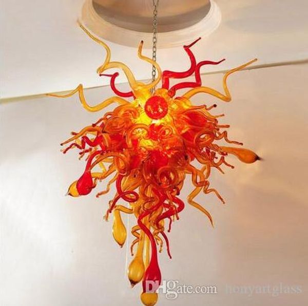 

orange red flower shape blow glass art lighting fixtures 100% mouth-blow china murano chandeliers for stair decor