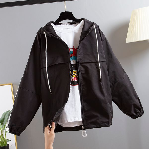 

korean black hooded windbreaker women chaqueta mujer ladies coat spring autumn new harajuku student loose long sleeve outerwear, Black;brown