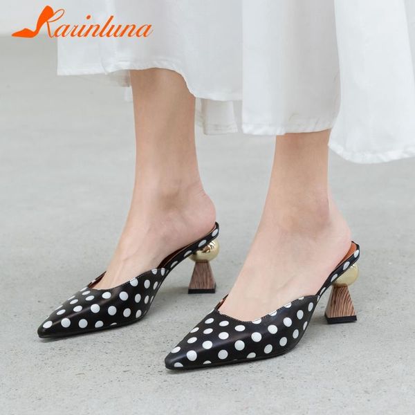 

karin new design 2020 genuine cow leather strange style shoes woman pumps female slip on mix color pumps mules women shoes, Black