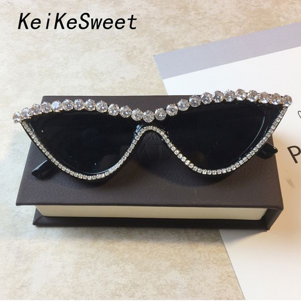 

keikesweet brand designer crystal cat eye sunglasses women rhinestone vintage party rays uv400 sun glasses fashion cool, White;black